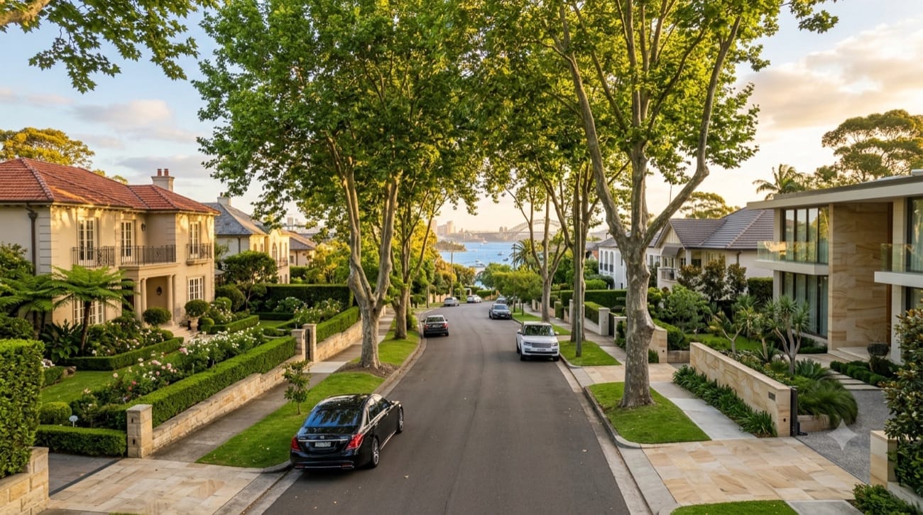 Established homes on a leafy street in Bellevue Hill, Sydney Eastern Suburbs