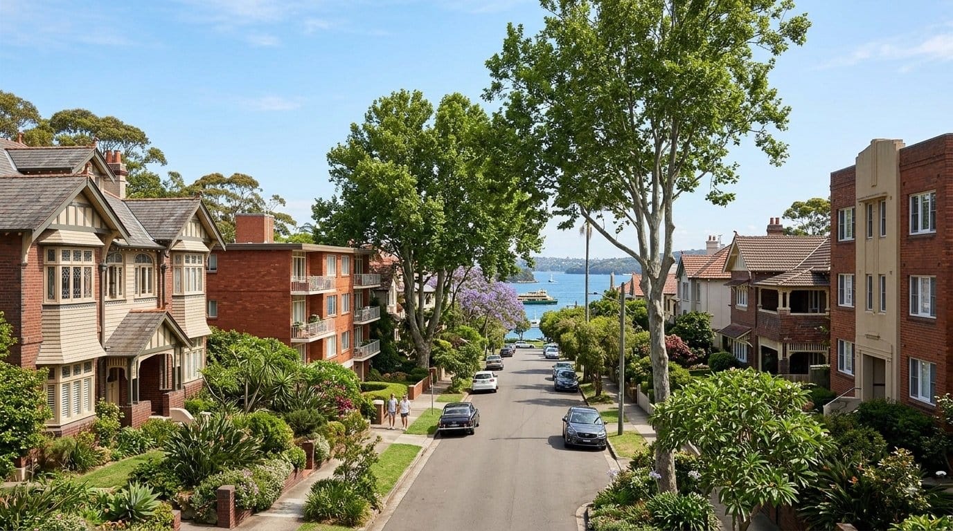 Leafy harbourside street in Cremorne, Sydney Lower North Shore