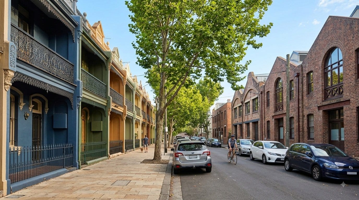 Victorian terraces on an inner-city street in Redfern, Sydney